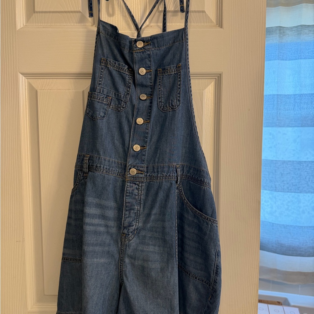 torrid Medium Wash Denim Overall Shorts